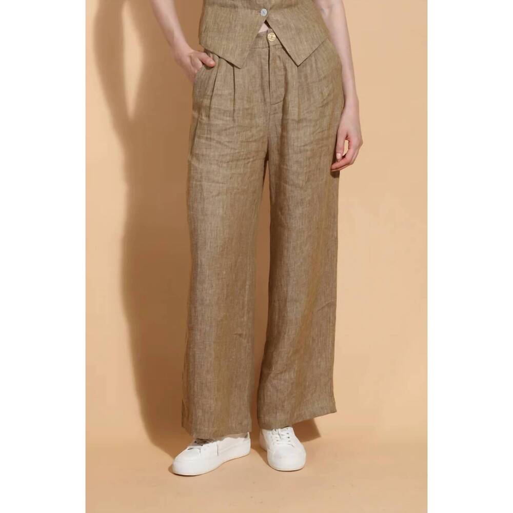 NEW JESSIE LIU linen twill wide leg pants in ecru